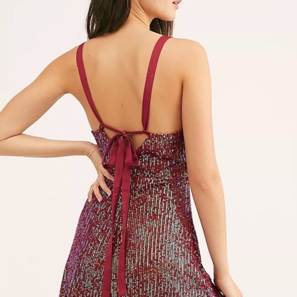 Free People Gold Rush Sequin Mini Dress Wine - Picture 2 of 6
